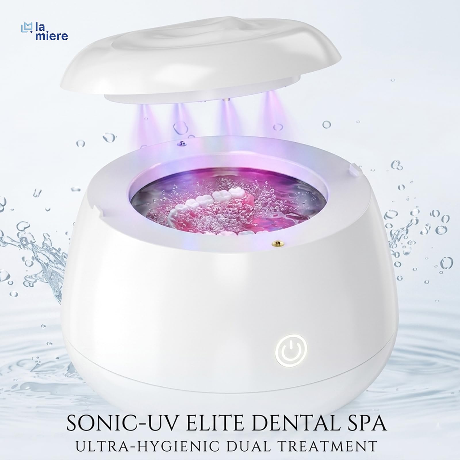 LA MIERE Pulitore ad ultrasuoni aggiornato da 48 kHz, capsula per la pulizia dentale da 200 ml con 4 luci UV-C e 4 modalità, detergente sonico per allineatori, guardia notturna, paradenti, spazzolini