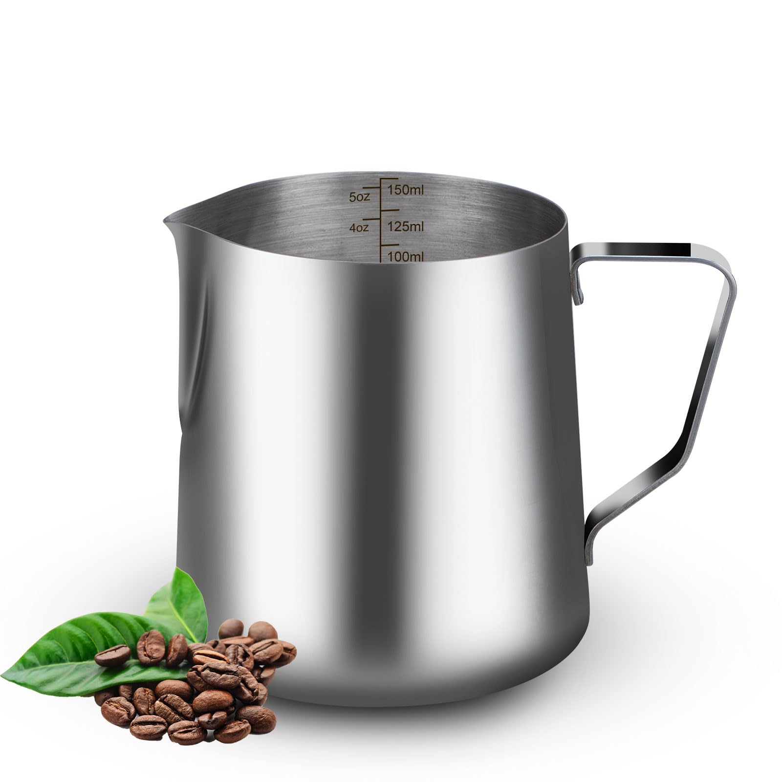 Photo 1 of WELKOR 5oz Mini Milk Frothing Pitcher-Stainless Steel Steaming Jug for Espresso, Cappuccino & Coffee-Heat-Resistant, Dripless Spout, Measurement Scale, Dishwasher Safe (150ml/5oz)