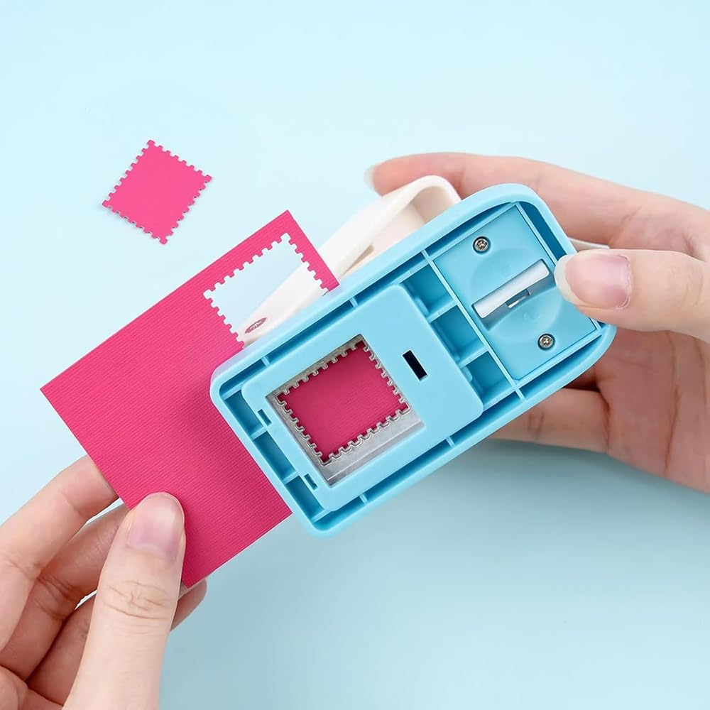 Perforadora de sellos postales, sello de acción de palanca rectangular, perforadora de papel cuadrada para manualidades de papel, álbumes de recortes, manualidades, 1 x 0.83 pulgadas rectangular