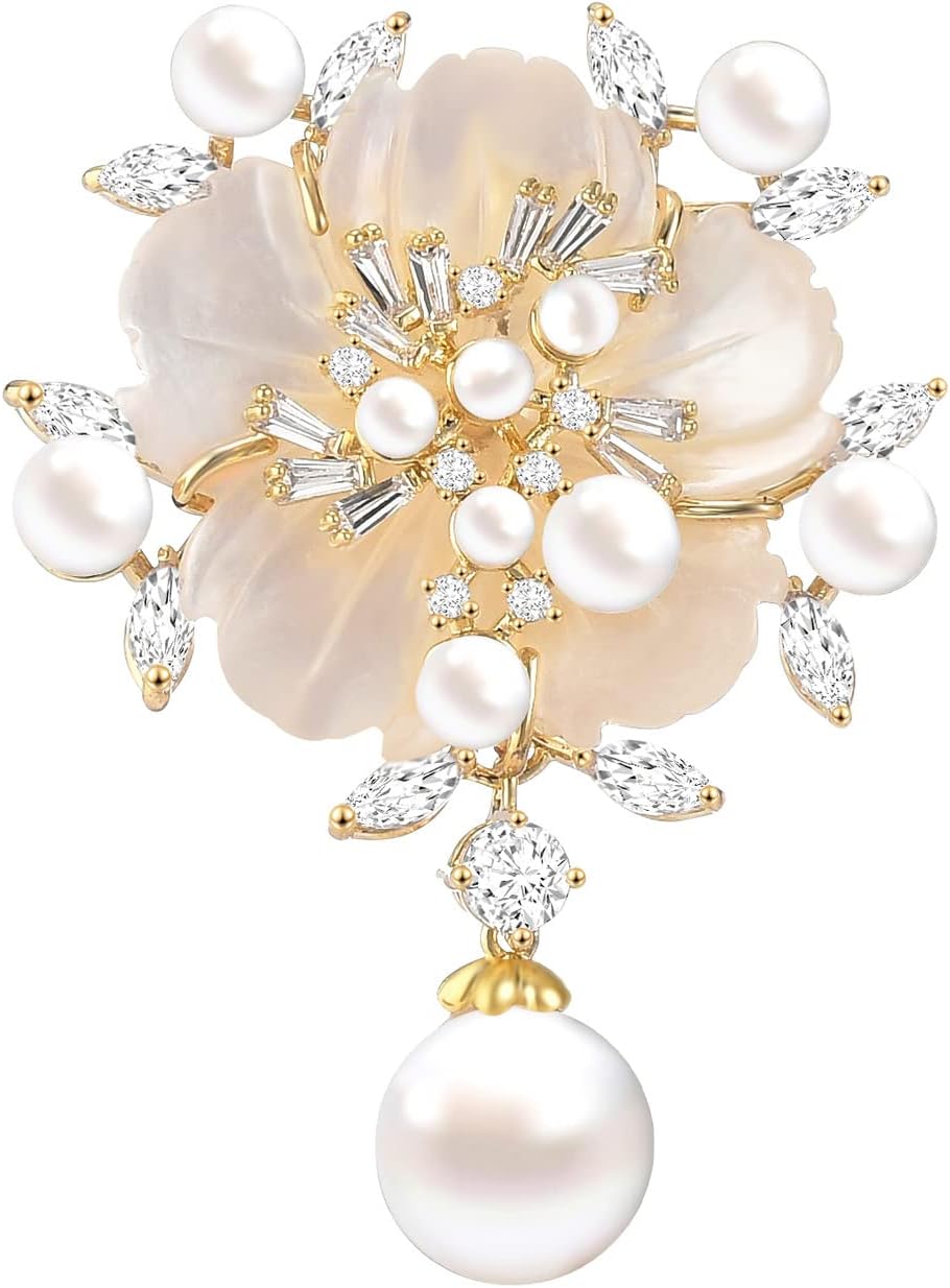 Pearl Brooch Broches Jewelry For Women Fashion Christmas Gifts Wife Mom Girlfriend, Anniversary Birthday Fine Jewelry Gifts for Her