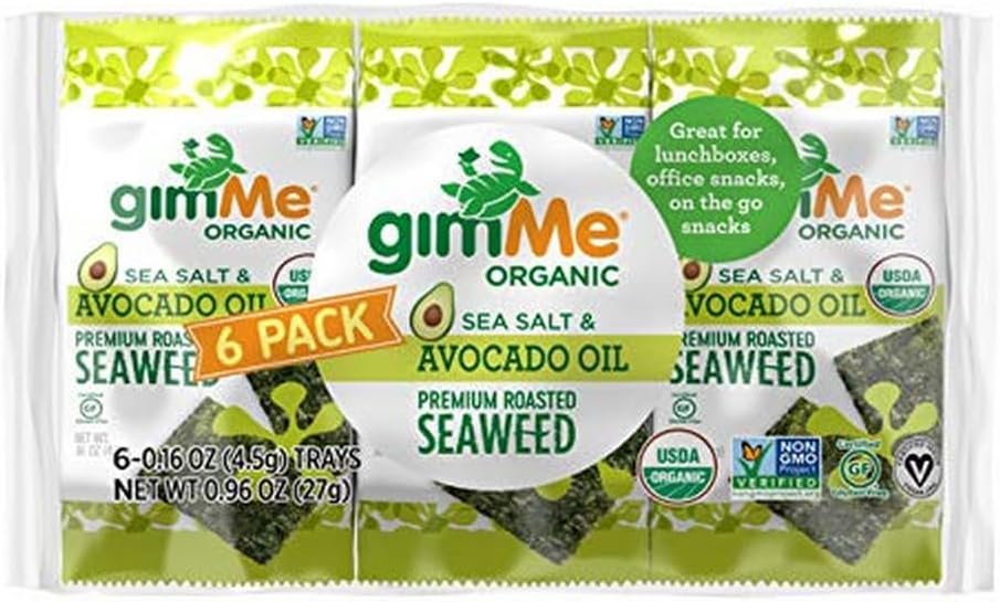 Seaweed Organic Roasted Seaweed - Sea Salt & Avocado Oil - 48 Count - Keto, Vegan, Gluten Free - Great Source of Iodine and Omega 3’s - Healthy On-The-Go Snack for Kids & Adults (Pack of 8)