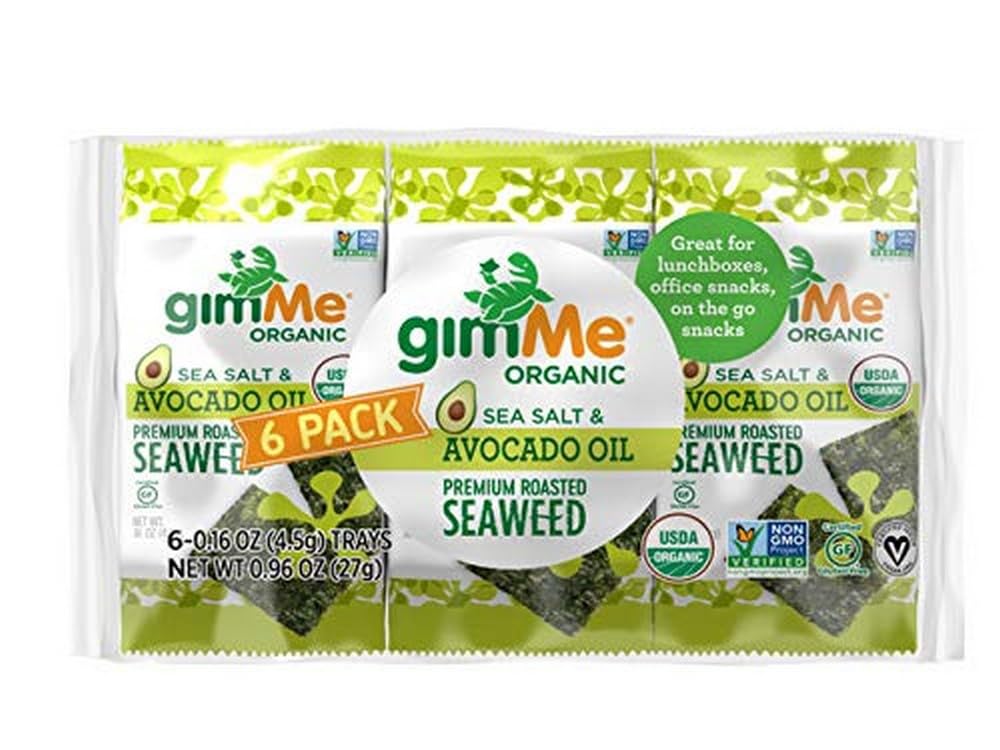 gimMeSeaweed Organic Roasted Seaweed - Sea Salt & Avocado Oil - 48 Count - Keto, Vegan, Gluten Free - Great Source of Iodine and Omega 3’s - Healthy On-The-Go Snack for Kids & Adults (Pack of 8)USDA Organic