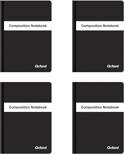 Oxford Cuaderno de composición polivinílica de 4 unidades, tamaño compacto, 5 x 7 pulgadas, papel rayado universitario, 80 hojas, cubiertas negras