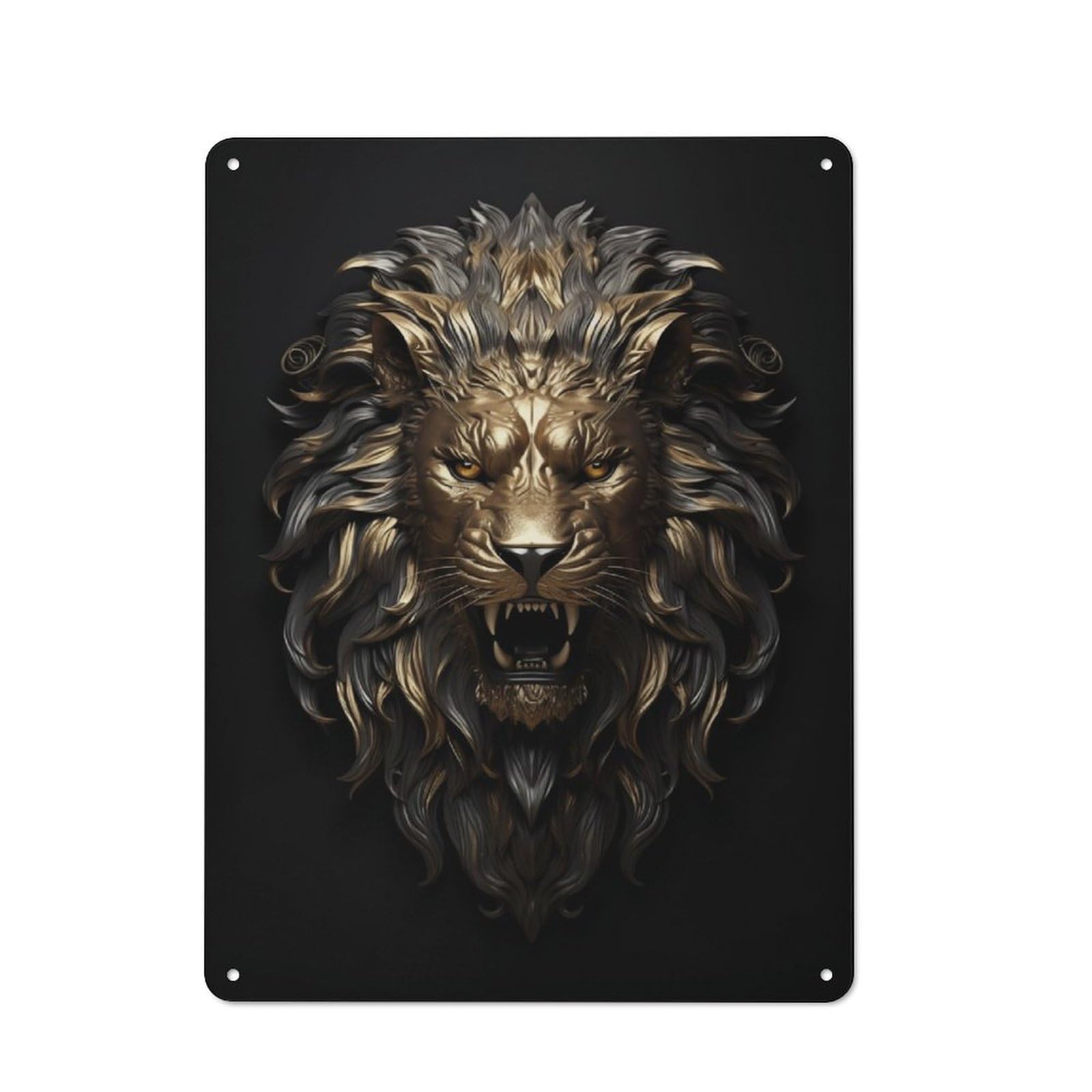 Junmoney Gold Bronze Lion Emblem Metal Plaque 40X30cm With For Hallway Wall, Retro Decor, For Themed Interiors In Hallways And Entrance Areas