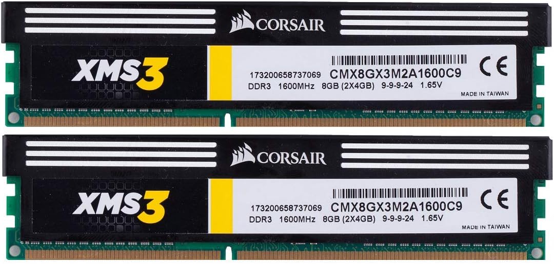 Corsair Memory CMX8GX3M2A1600C9 XMS3 8GB (2x4GB) DDR3 1600 MHz (PC3 12800) Desktop Memory 1.65V