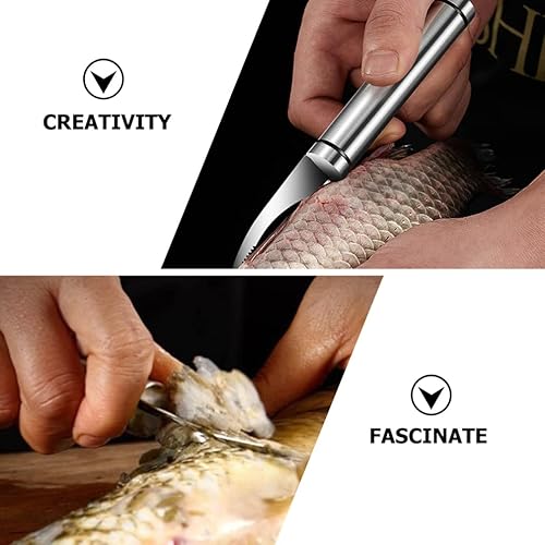 Miniatura 4 de Hemoton 3 cuchillos de pescado de camarón de acero inoxidable para camarones, herramienta peladora multifunción, removedor de escamador de pescado