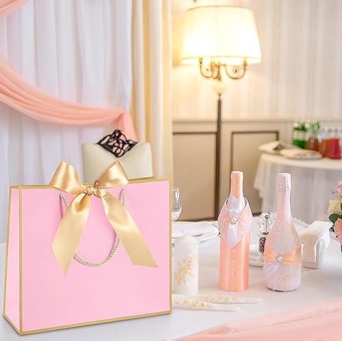 Miniatura 5 de Silkfly 12 bolsas de regalo de agradecimiento con asa de 12 x 10 x 4 pulgadas, bolsa de regalo de bienvenida con cinta de lazo para San Valentín,