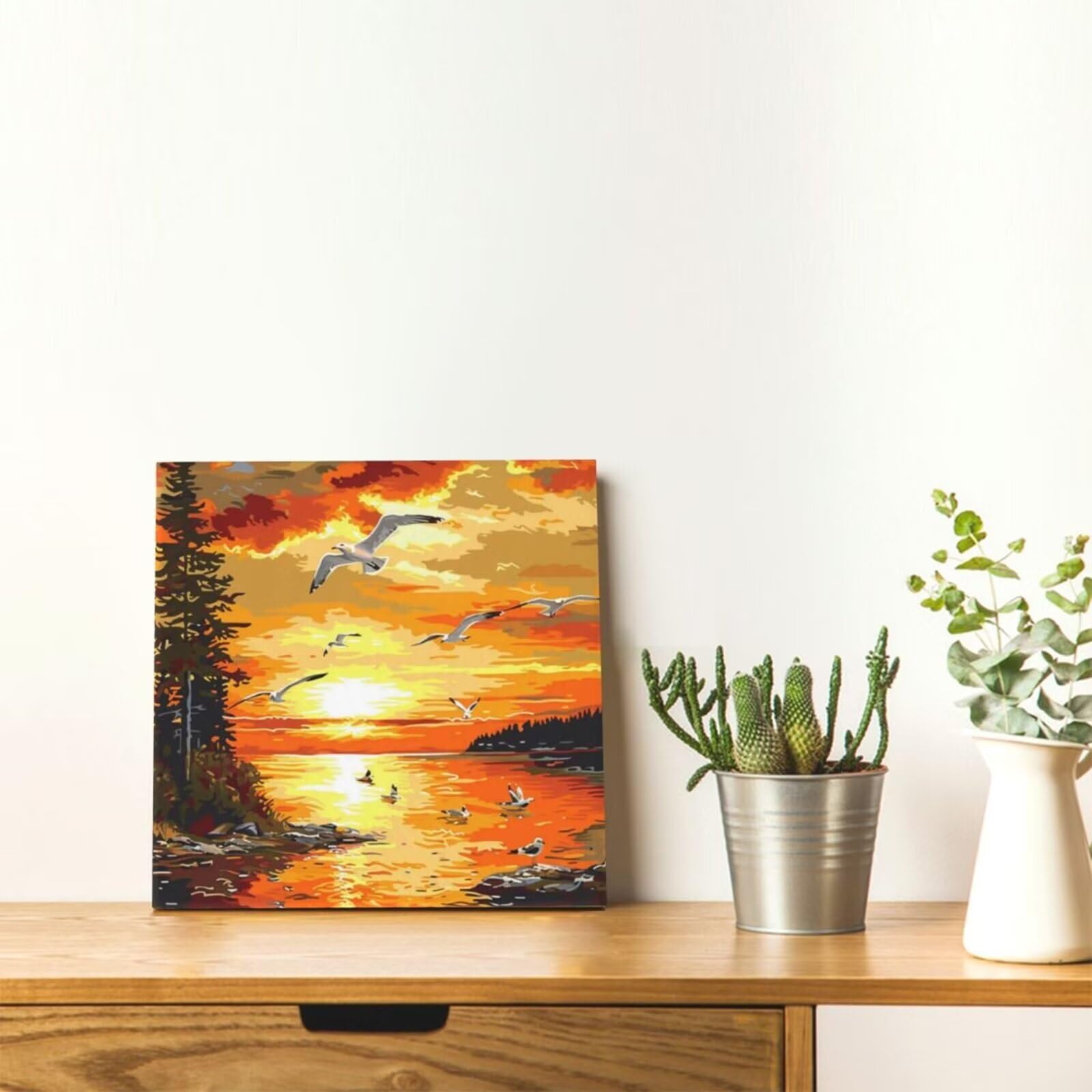 Amazon.co.jp: Paint By Numbers カモメ、夕焼け 数字油絵 フレーム
