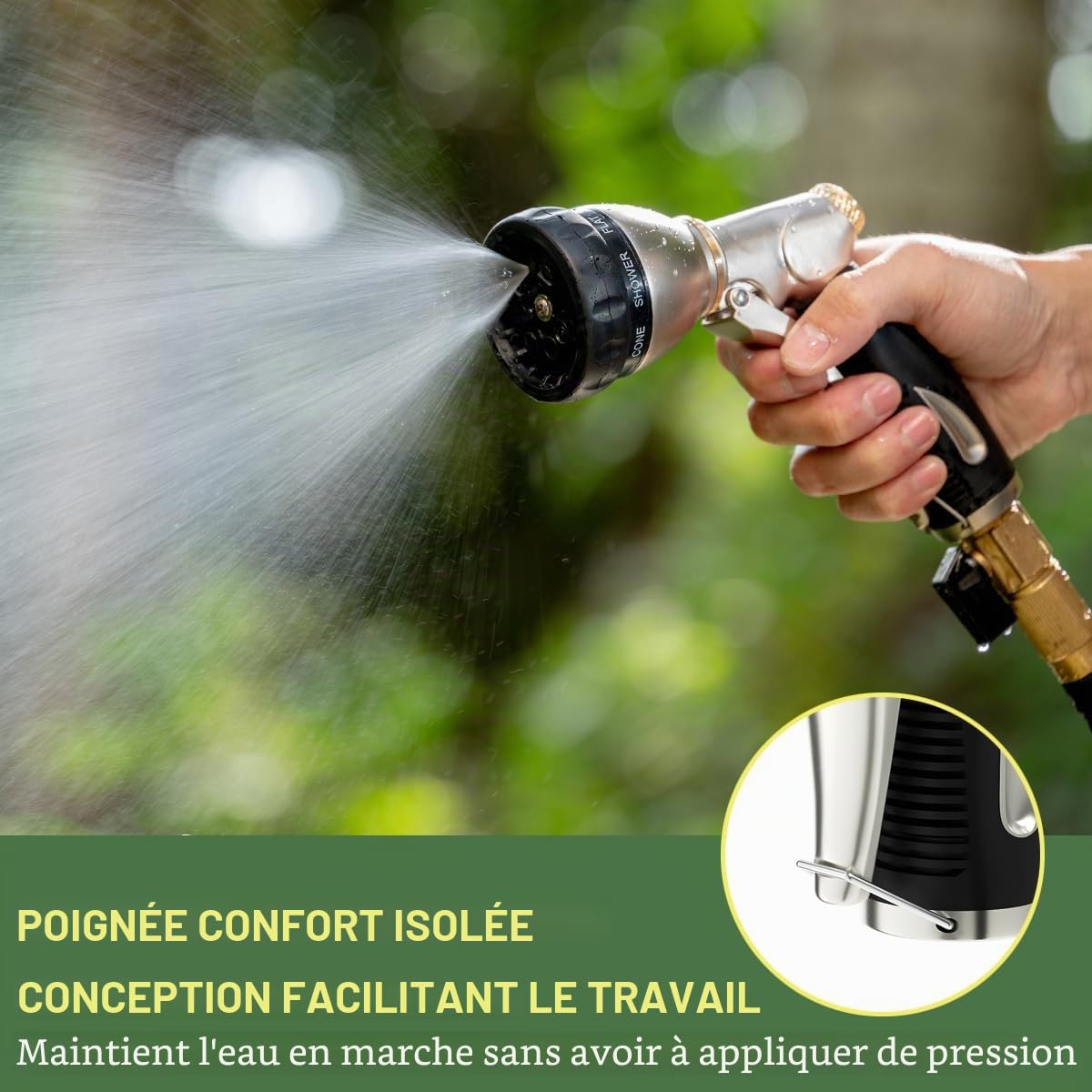 FANHAO pistolet arrosage 100% métallique avec 8 modes de pulvérisation réglables,pistolets d'arrosage haute pression avec poignée antidérapante pour arroser les plantes et les pelouses-Noir