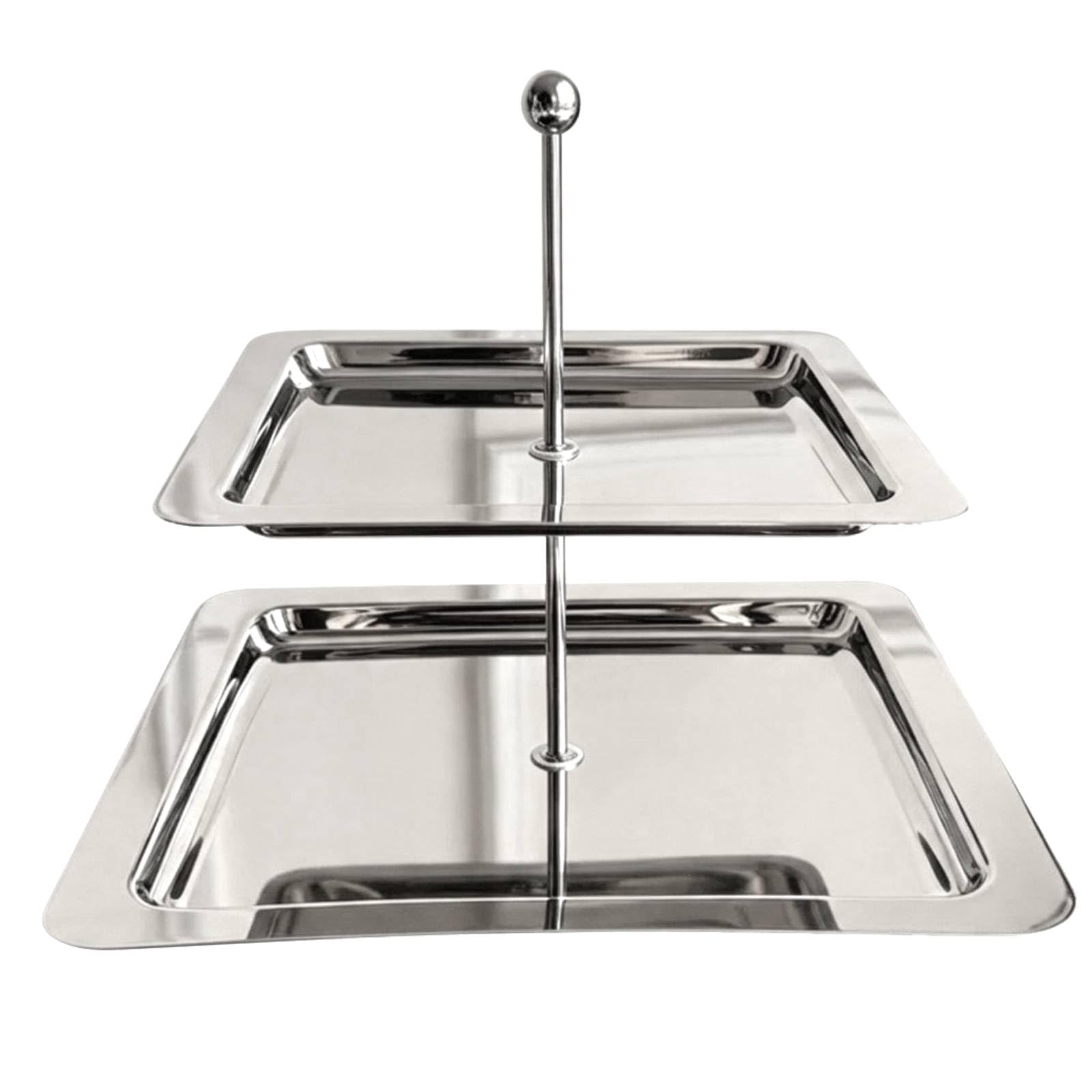 MagiDeal Alzata Dolce Multistrato Espositore Dessert Vassoio Rettangolare Portavivande Supporto a Due Livelli in Acciaio Inossidabile con Bordo Contenitivo, Two-Tier