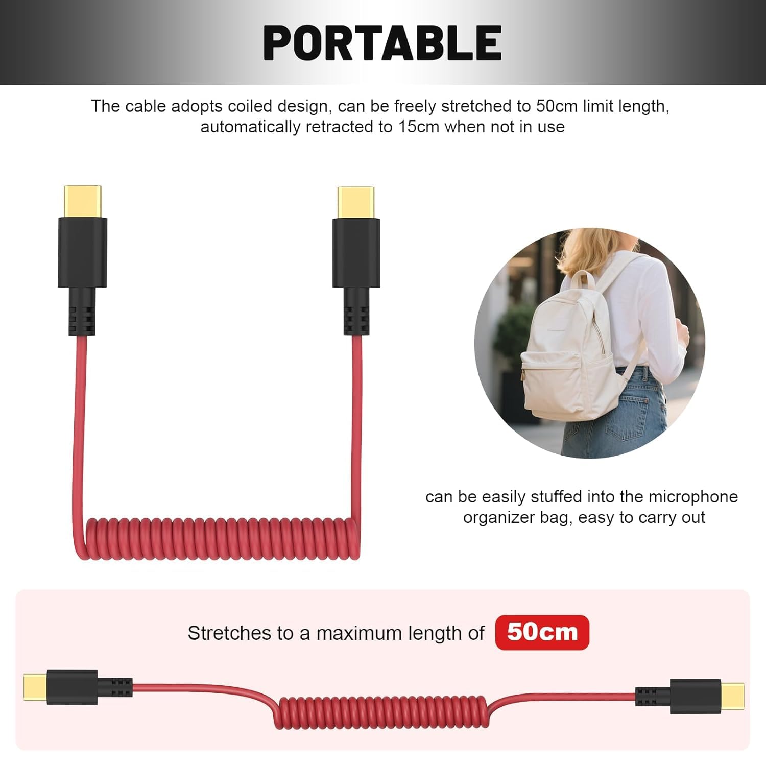 Kabel mikrofonowy USB C na USB C, kompatybilny z DJI Mic Mini/Mic 2, Rode Wireless GO II, ME, Pro, Hollyland Lark M1, M2, 150, MAX, MAX Duo kabel krosowy audio do iPhone 15/16, MacBook, laptopa