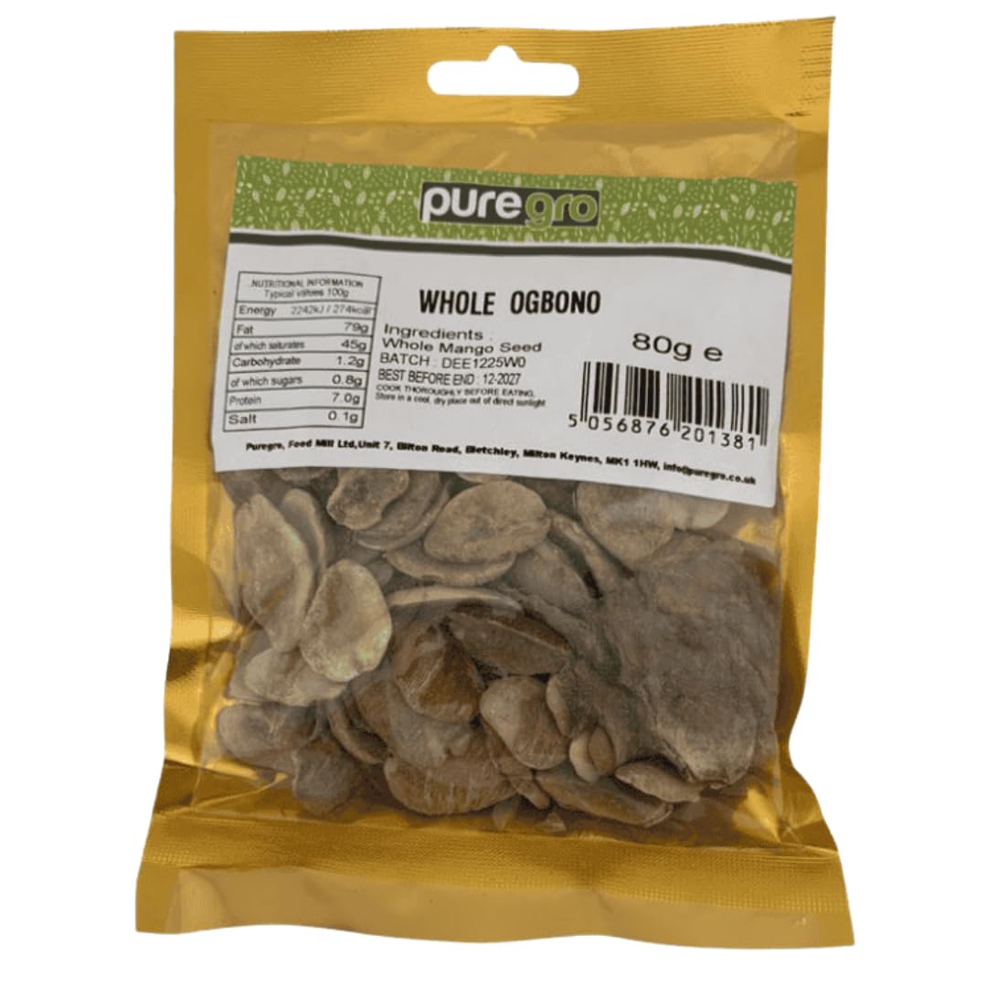 Puregro Whole Ogbono 80g | Whole African Mango Seeds | Traditional West African Ingredient | Ideal for Ogbono Soup, Stews and Authentic African Cooking | Pantry Staple