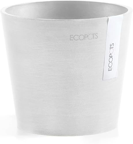 Ecopots Amsterdam Maceta redonda de plástico reciclado duradera para interiores y exteriores, color blanco puro, 5 pulgadas