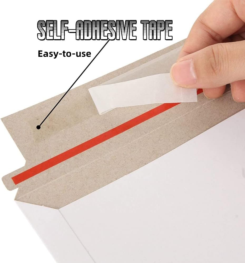 RHBLME 100PCS Stay Flat Mailers, 6x10 Inch Rigid Mailers Cardboard Envelopes, Self-Seal Mailers, White Rigid Shipping Envelopes, Use on School and Office, Great for Photo, Documents, Certificate