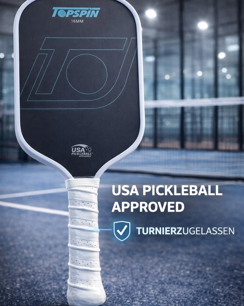 Topspin Pickleball Schläger aus Carbon - Profi Pickleball Paddle für Einsteiger & Profis - Leichter Pickleball Schläger - Hochwertiger Pickle Ball Schläger (Anthrazit/Türkis)