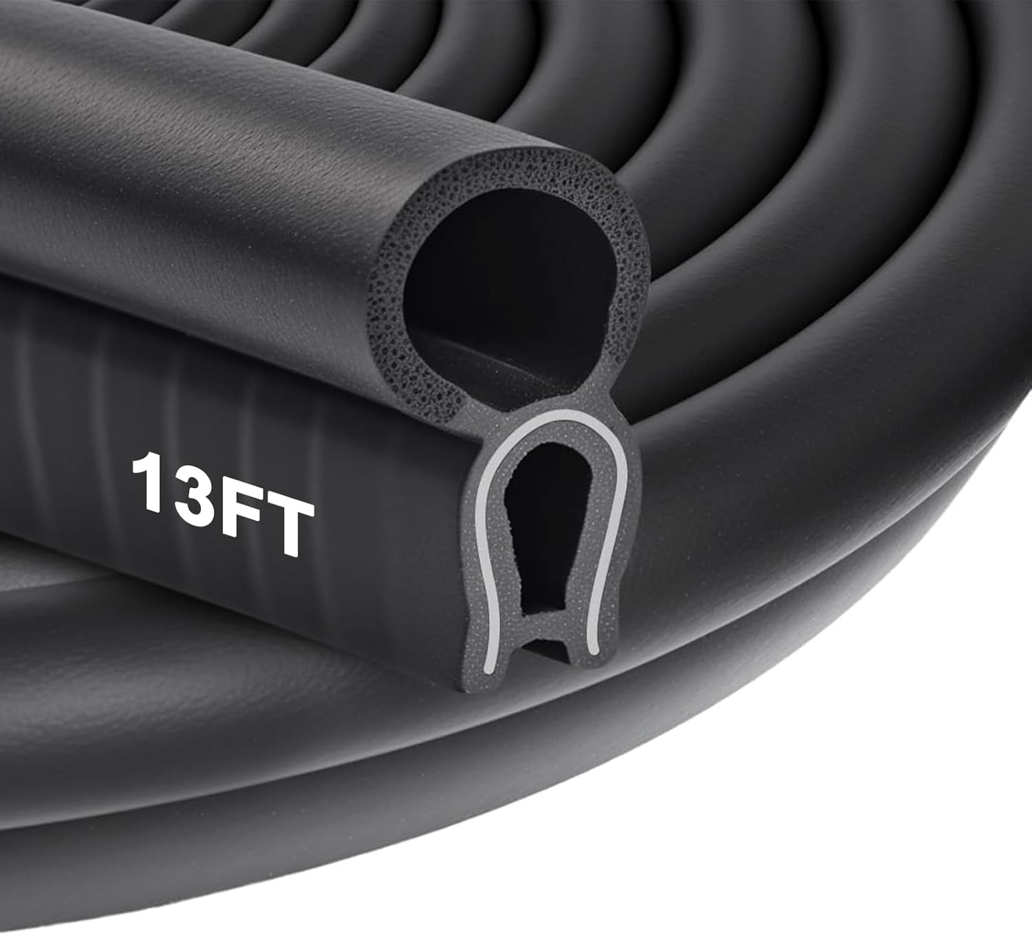 Automotive Weather Stripping 52.5FT - EPDM Rubber Edge Trim Car Door Seal Strip 0.55" Push-On Gasket with Top Bulb for Car Door Bus Camper RV Boat Truck and Home Applications, Fits 1/16" to 2/25" Edge