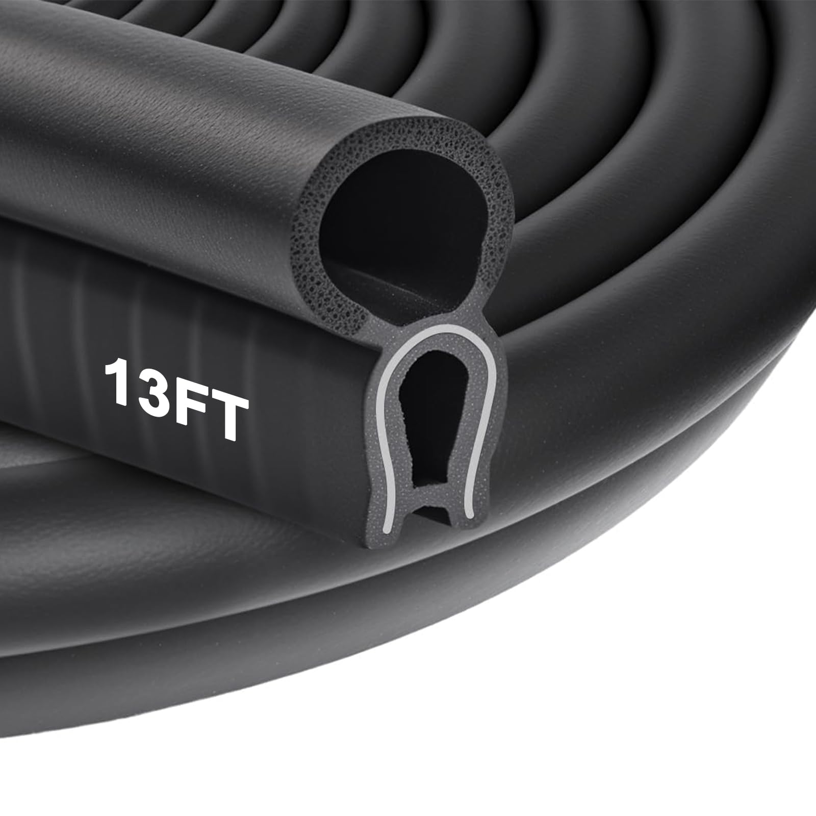 Automotive Weather Stripping 13FT - EPDM Rubber Edge Trim Car Door Seal Strip 0.55" Push-On Gasket with Top Bulb for Car Door Bus Camper RV Boat Truck and Home Applications, Fits 1/16" to 2/25" Edge