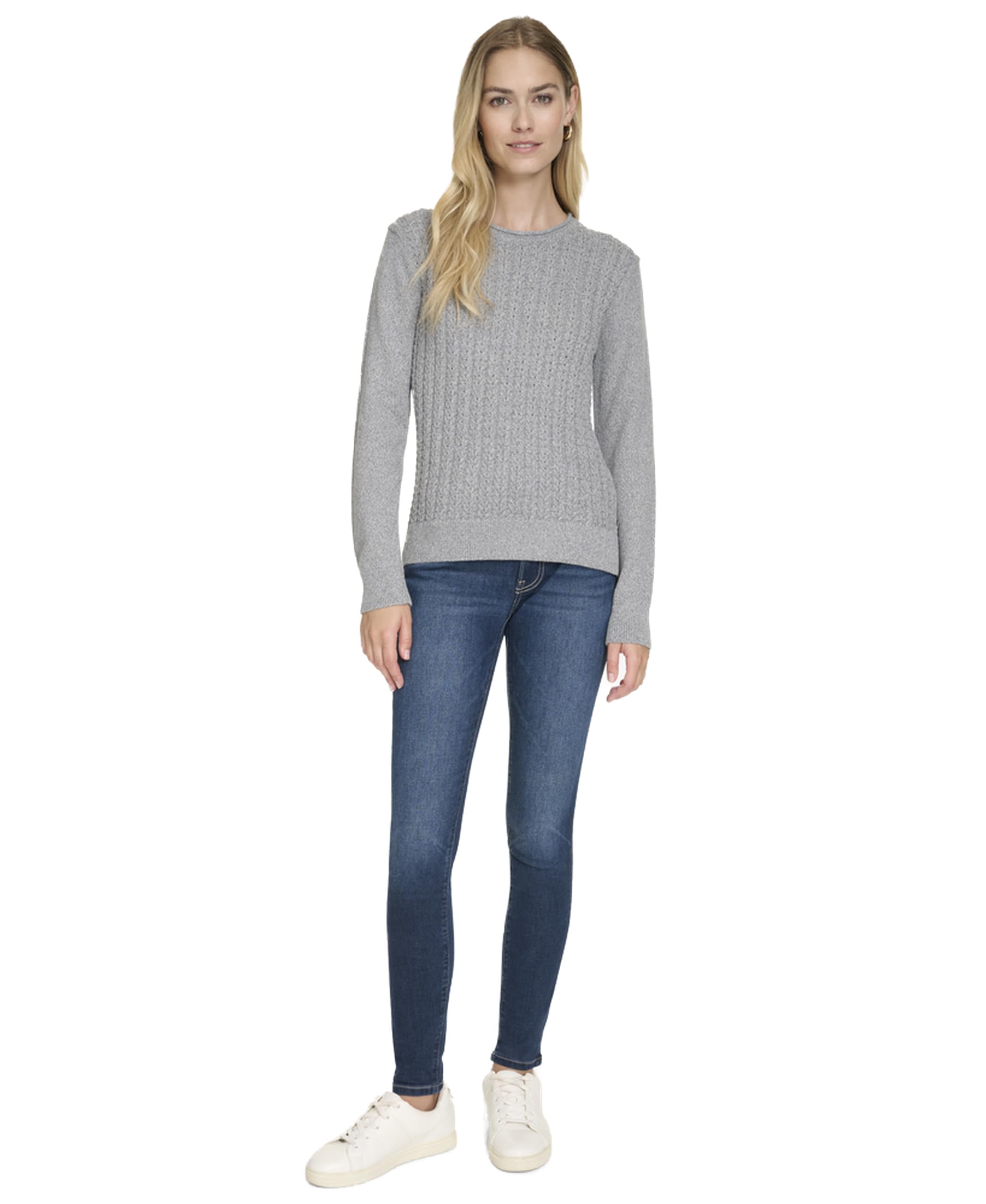 Nautica Women's Crewneck Pullover Cable Long Sleeve