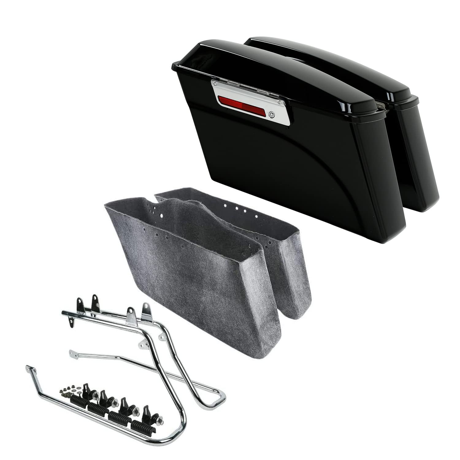 TCT-MOTORPARTS Gloss Black Hard Saddlebags w/Conversion Bracket Kit Fit For Harley Heritage Softail Deluxe Fatboy FLSTF EFI FLSTFI Springer Night Train 1984-2017