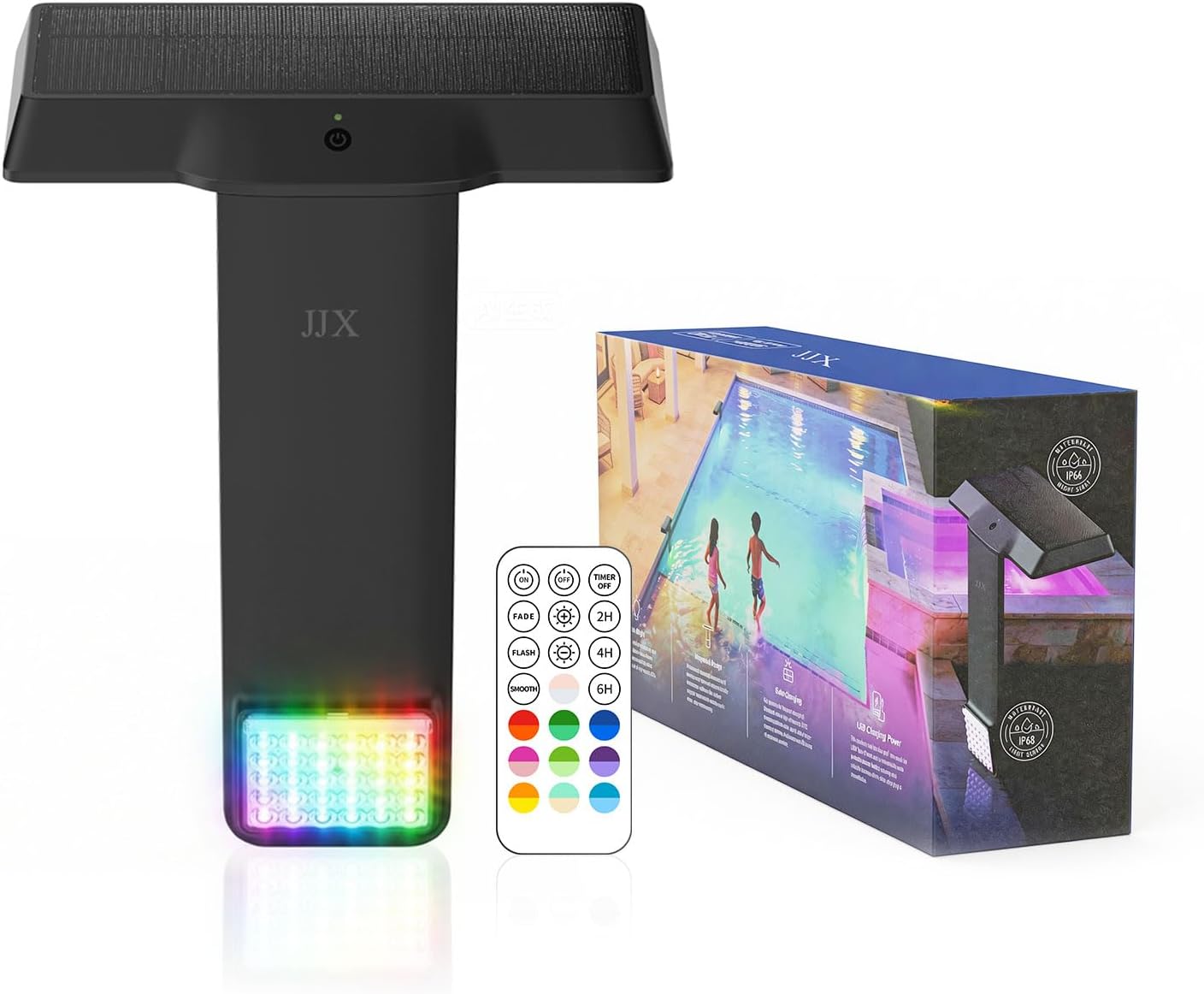 JJX Solar Pool Lights, 150° Wide Angle Double Brightness Magnetic Pool Lights for Above Ground & Inground Pools, IP68 Waterproof Solar + Type-C Charging, 20 Color Modes