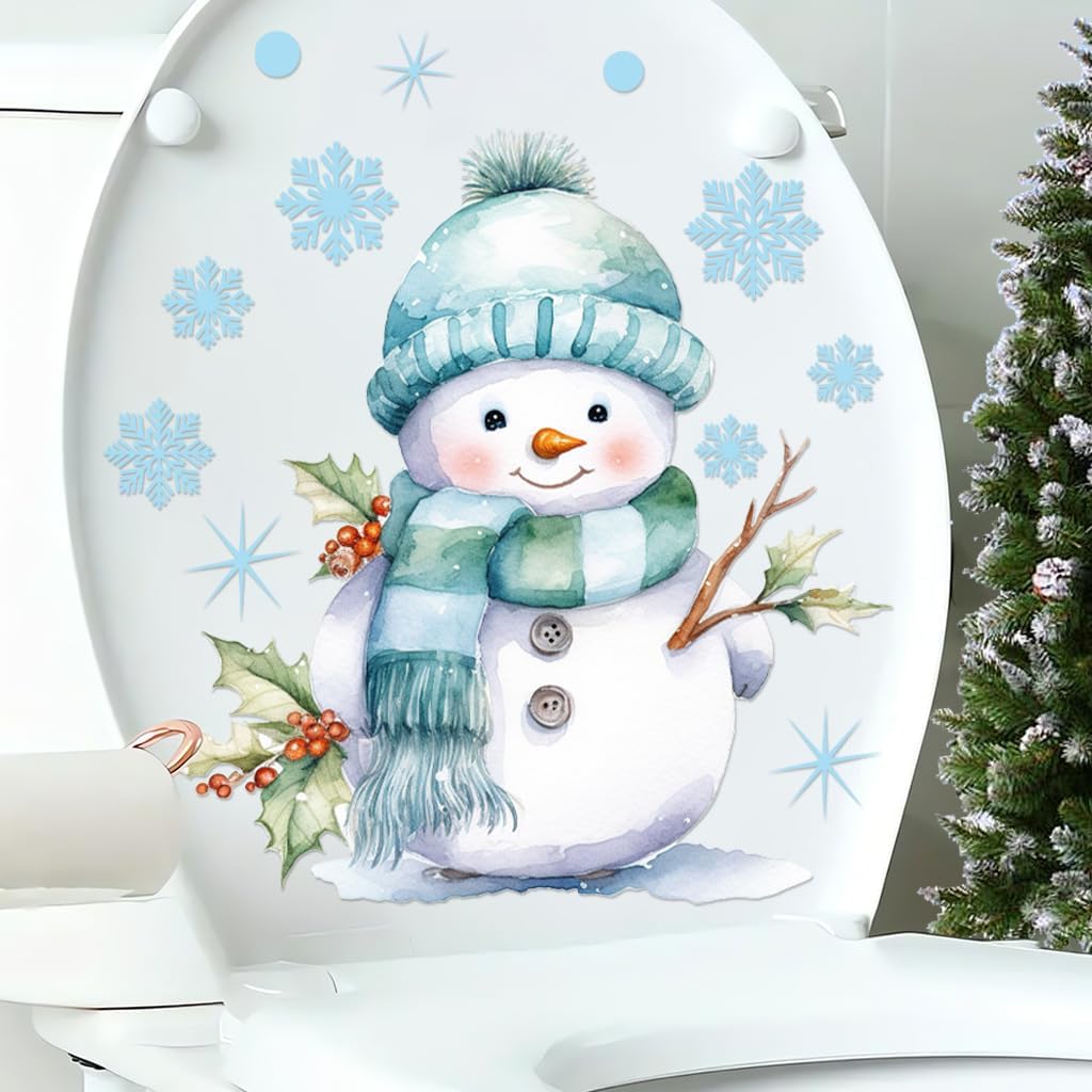 3 Sheets Christmas Toilet Stickers Decals Self-Adhesive Snowman Design Toilet Lid Seat Cover Stickers for Merry Christmas Party Xmas Bathroom Home Wall Decoration