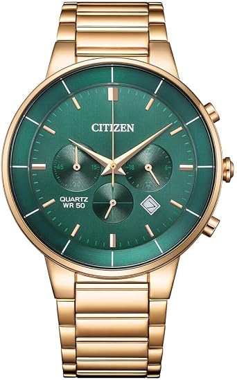 Citizen AN8223-54X Chronograph Quartz Mens Watch Green Rose Gold Overseas Model