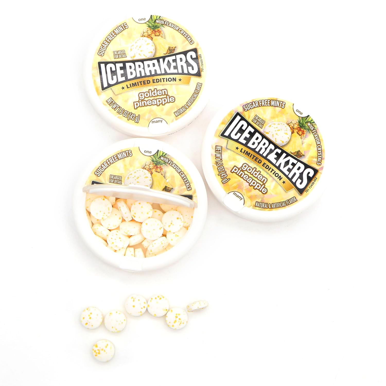 ZISBERS Golden Pineapple Hard Mint Candy - Pack of 3 Sugar Free Flavored Mint Candy and Refreshing Crystal 1.5 Oz Canisters - Size To Take To School, Office & Travel