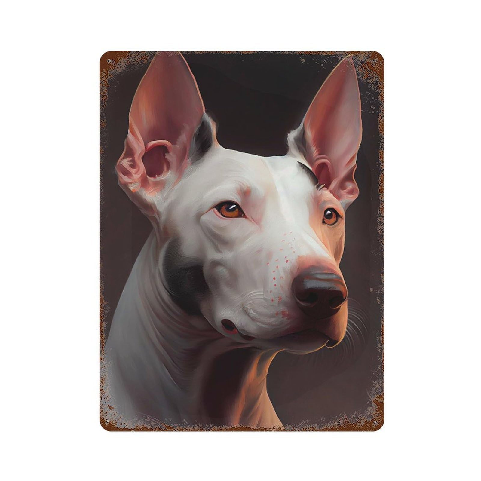 Rust Effect Bull Terrier Oil Paint Weathered Tin Sign 15.7"x11.8", Shabby Chic Decor for Cafe, Home Bar And Lounge Decor