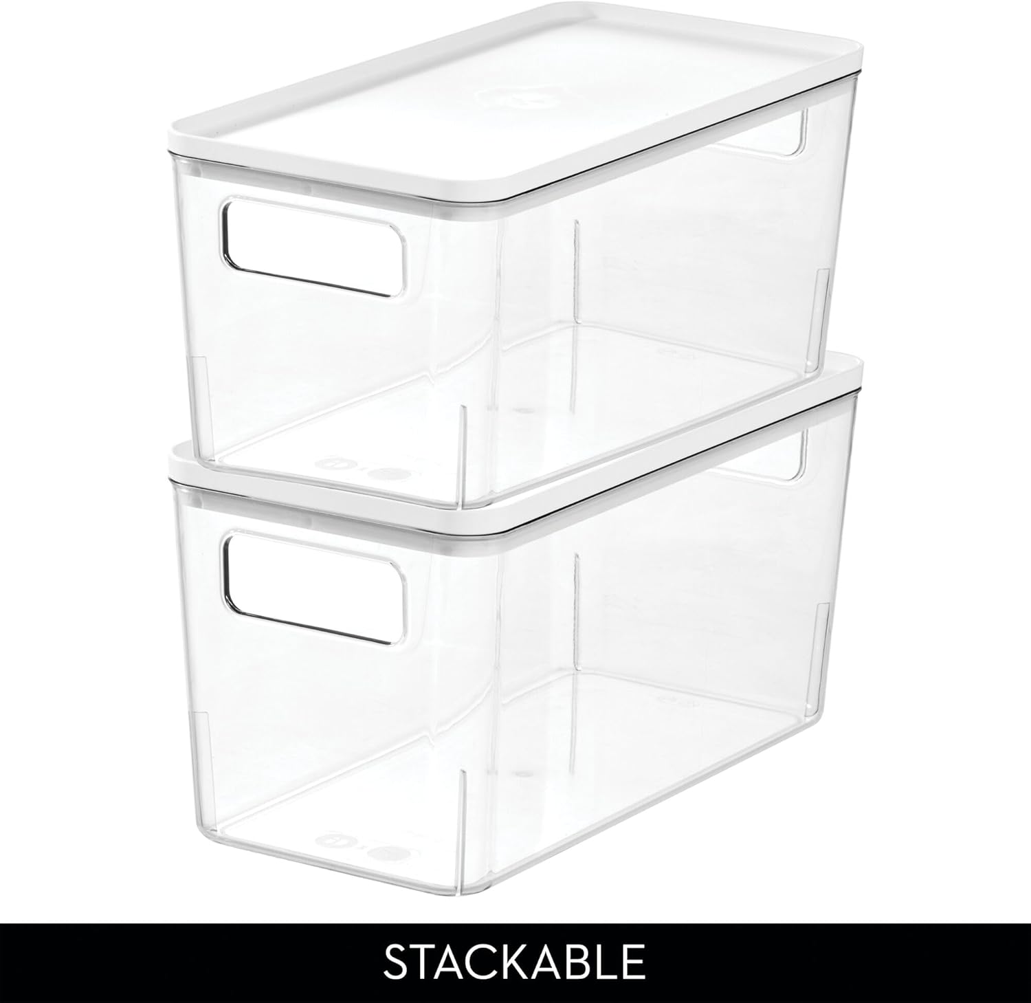 iDesign Plastic Pantry Bin with Lid and Handles - Set of 3 - Clear/Marshmallow White