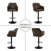 Vista 7 de Moderno juego de 2 taburetes de bar giratorios de piel sintética con apoyabrazos, silla de bar ajustable tapizada con base de metal reposapiés
