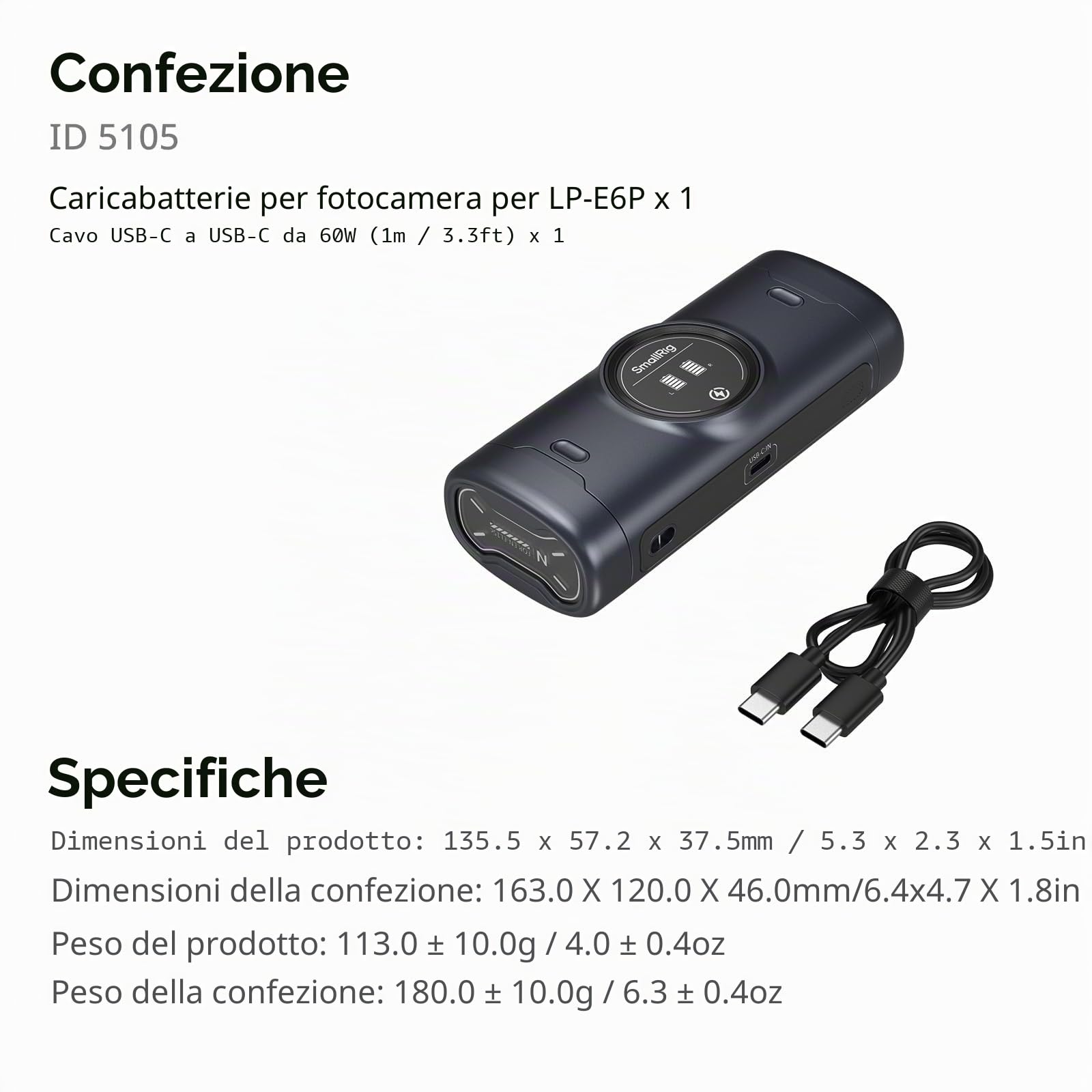 SMALLRIG Kit batteria per fotocamera per LP-E6P, doppia ricarica ad alta efficienza, per Canon LP-E6NH, LP-E6N, LP-E6, per EOS R5 Mark II, R6 Mark II, R5, R6, R7, 5D Mark II, 5D Mark IV, 60D- 5105