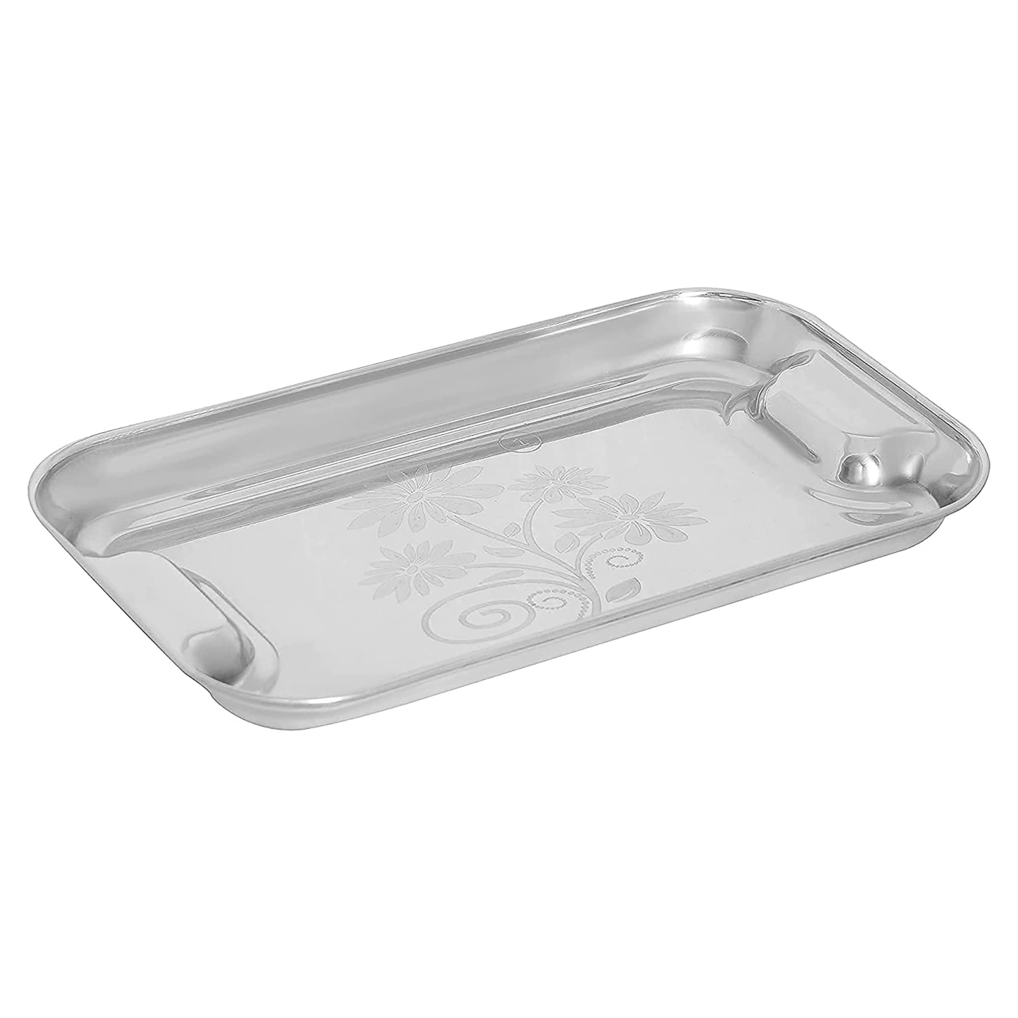 IDEAL PRIME Durable Stainless Steel Tray Set (3 Pices) with Designer Laser Print Design | Steel Serving Tray Set Lemon Platter (Small Medium Large) Pack of 3 2