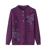 KIJSKKOPO Pullover & Strickjacken für Damen,Strickjacken für Ältere Menschen Mittleren Alters Und Senioren, Grüner Rundhalsausschnitt, Knopf, Pfingstrosenblume, Jacquard Strickpullovermantel Mit