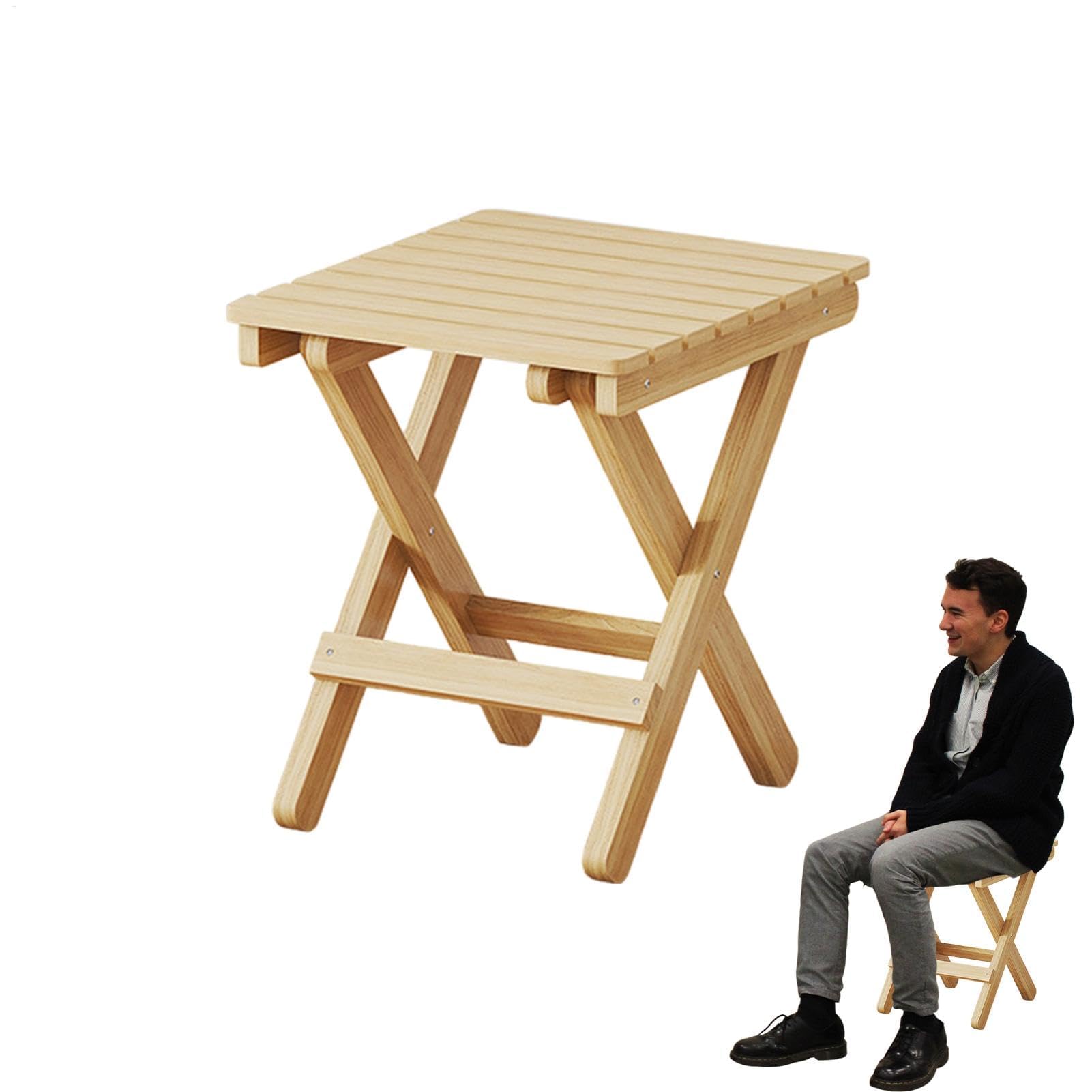 Piccolo sgabello pieghevole, portatile, in legno, per campeggio, attività all'aperto e pesca, design regolabile e telescopico per una facile conservazione