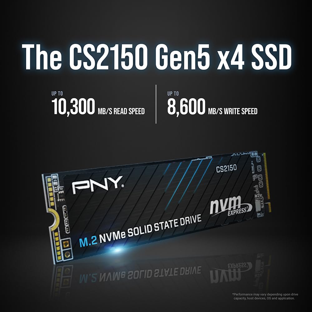 PNY CS2150 2TB Gen5 PCIe NVMe M.2 2280 3D NAND SSD – Up to 10,300/8,600 MBs - PC/Laptop Upgrade, Gaming, Photography, Video Editing, Direct Storage Enabled-Internal Solid-State Drive M280CS2150-2TB-TB - Detailed View