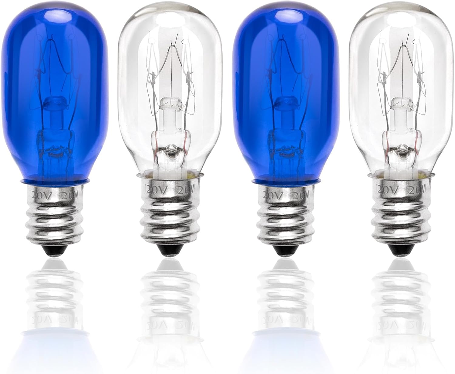 120V Lighting Makeup Mirror Bulb Replacement, E12 Candle Holder Base T20 Bulb, 2 Transparent 2 Blue