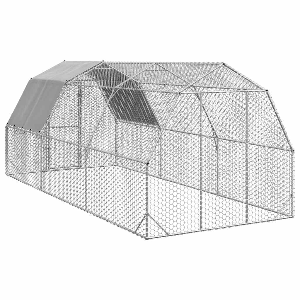 Gallinero con techo, 15 m², cercado de acero galvanizado, 2,5 x 6 x 2,25 m, gran recinto exterior para aves de corral, patos, gansos y animales pequeños