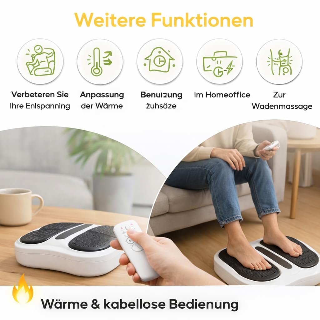 Shiatsu Fußmassagegerät mit Vibration – Durchblutungsgerät für Füße und Beine – 5 Programme & 10 Intensitätsstufen – Elektrisches Fußmassagegerät mit Fernbedienung
