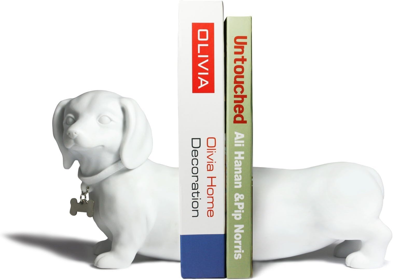 Danya B. Decorative Dachshund Bookend Set in White, Great Gift for The Dog Fan, Home or Office Bookcase Décor, Display Shelves or for Pet Store Owner or Groomer