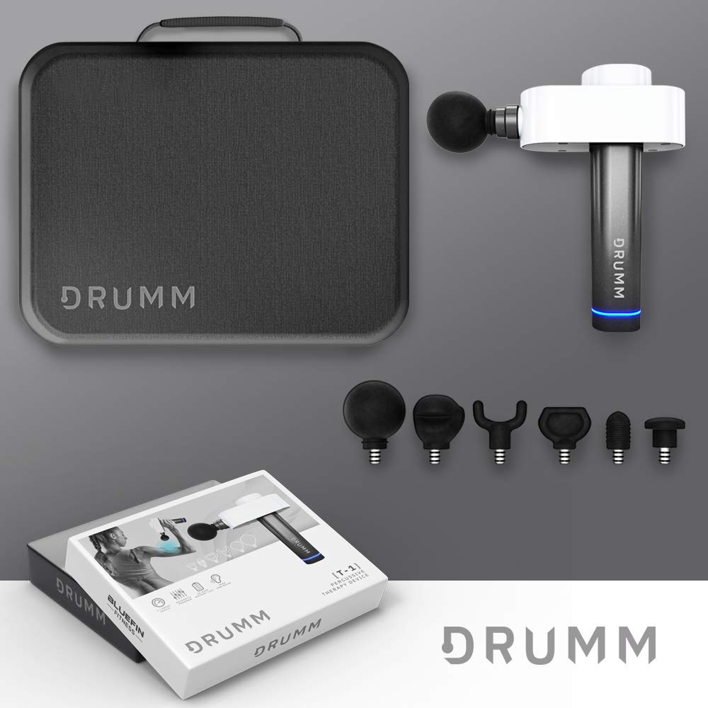 Bluefin Fitness Pistolet de Massage DRUMM T-1 | Massage par Percussion des Tissus Profonds | Attaches x6 | Silencieux | Rapide | Caisse de Transport | Sans-Fil | Moteur Sans Balais