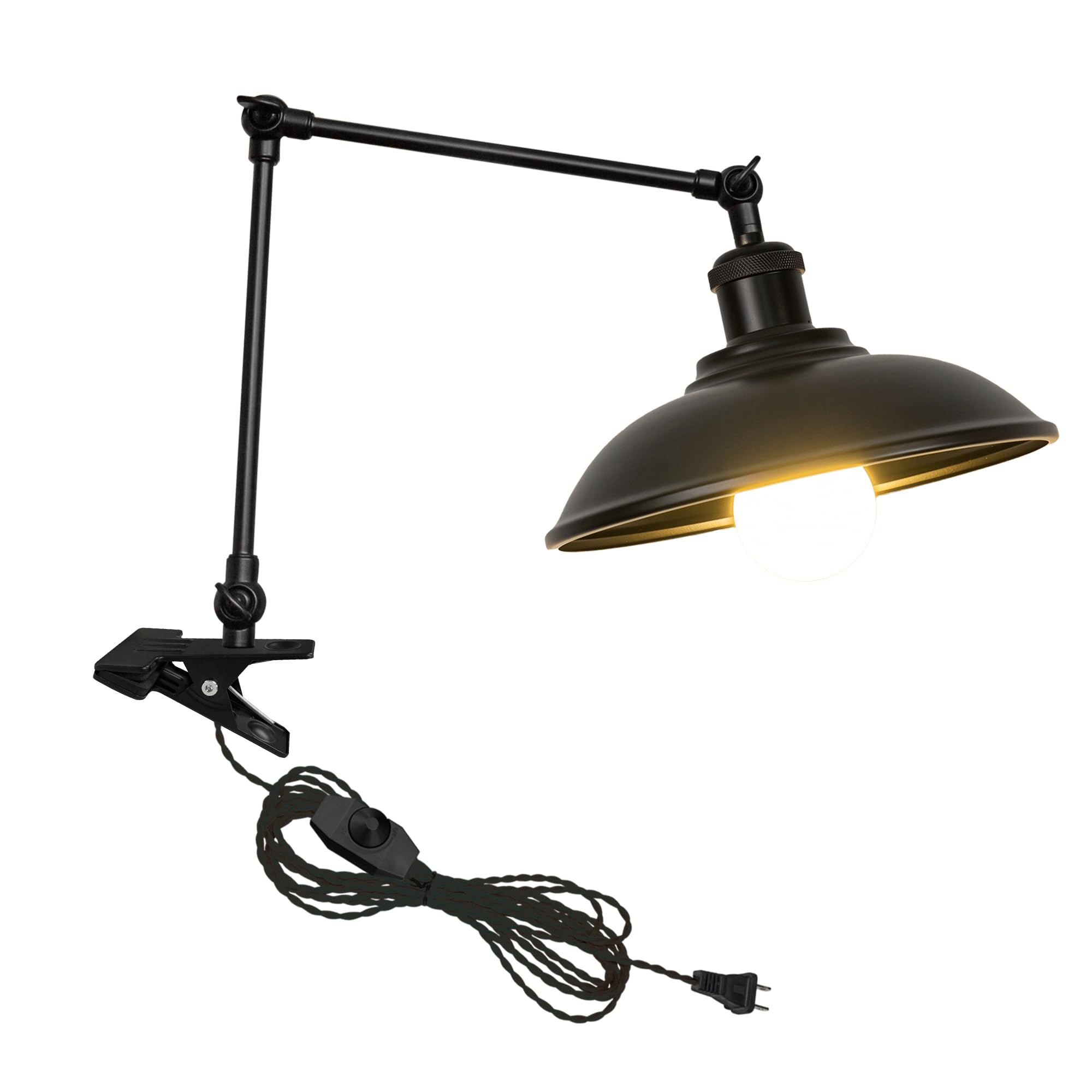 Kiven Plug-in Modern Clip-on Desk Lamp, 1-Light Vintage Nightstand Lamp with Flexible Arm, 8.2FT Plug in Cord, Decorative Clamp Lamp for Office Home