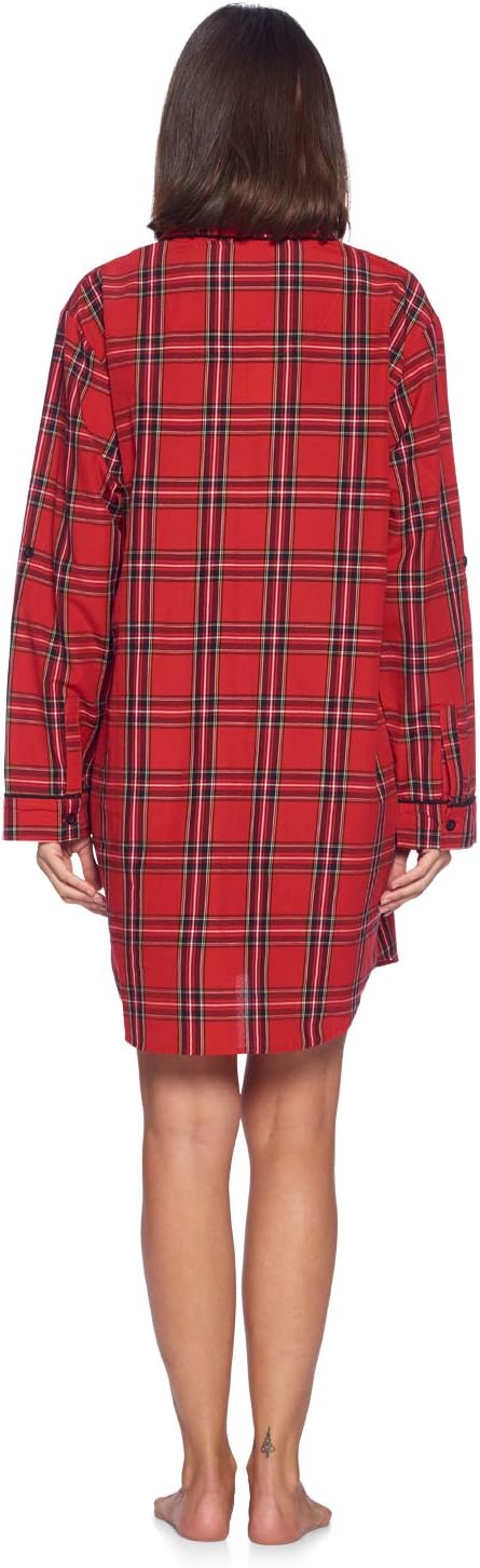 Ashford &amp; Brooks レディース ウーブンチェック柄 長袖 ボタンダウン スリープシャツ ナイトシャツ