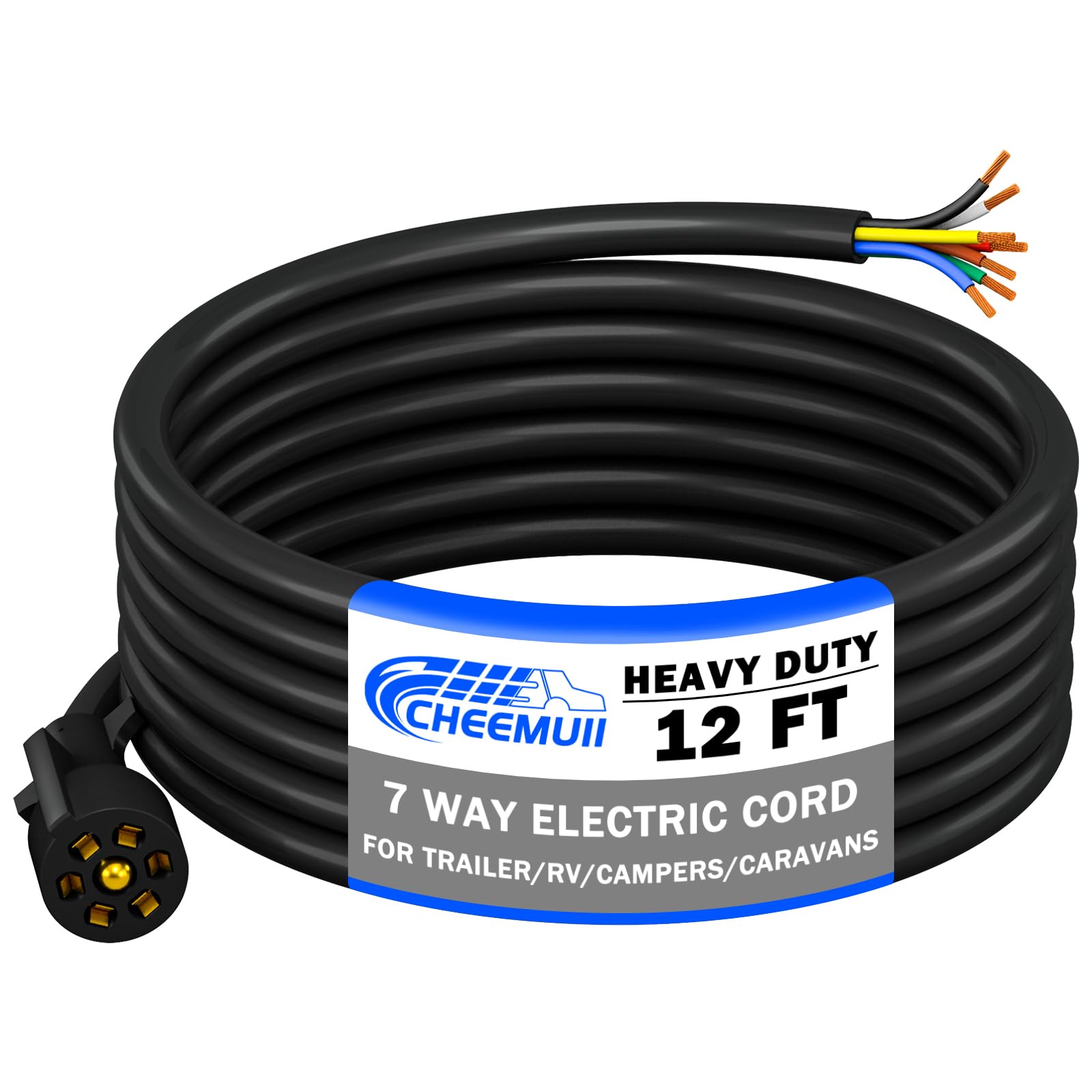 CheeMuii 12FT 7 Way Trailer Wiring Harness Kit with 7 Pin Trailer Plug