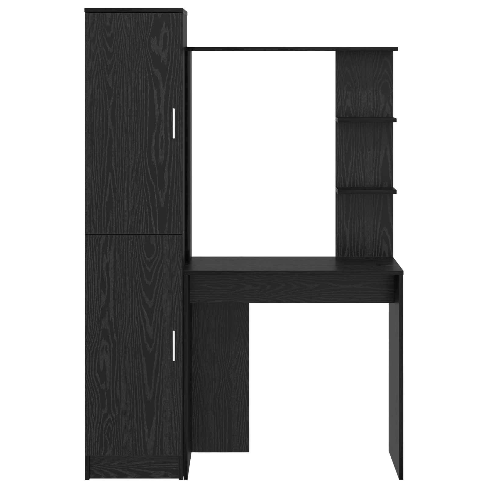 Scrivania in legno nero, effetto rovere, 113,5 x 39 x 168 cm, set da 2 pezzi, per ufficio, casa, studio, con spazio e scaffale, per postazione di lavoro organizzata