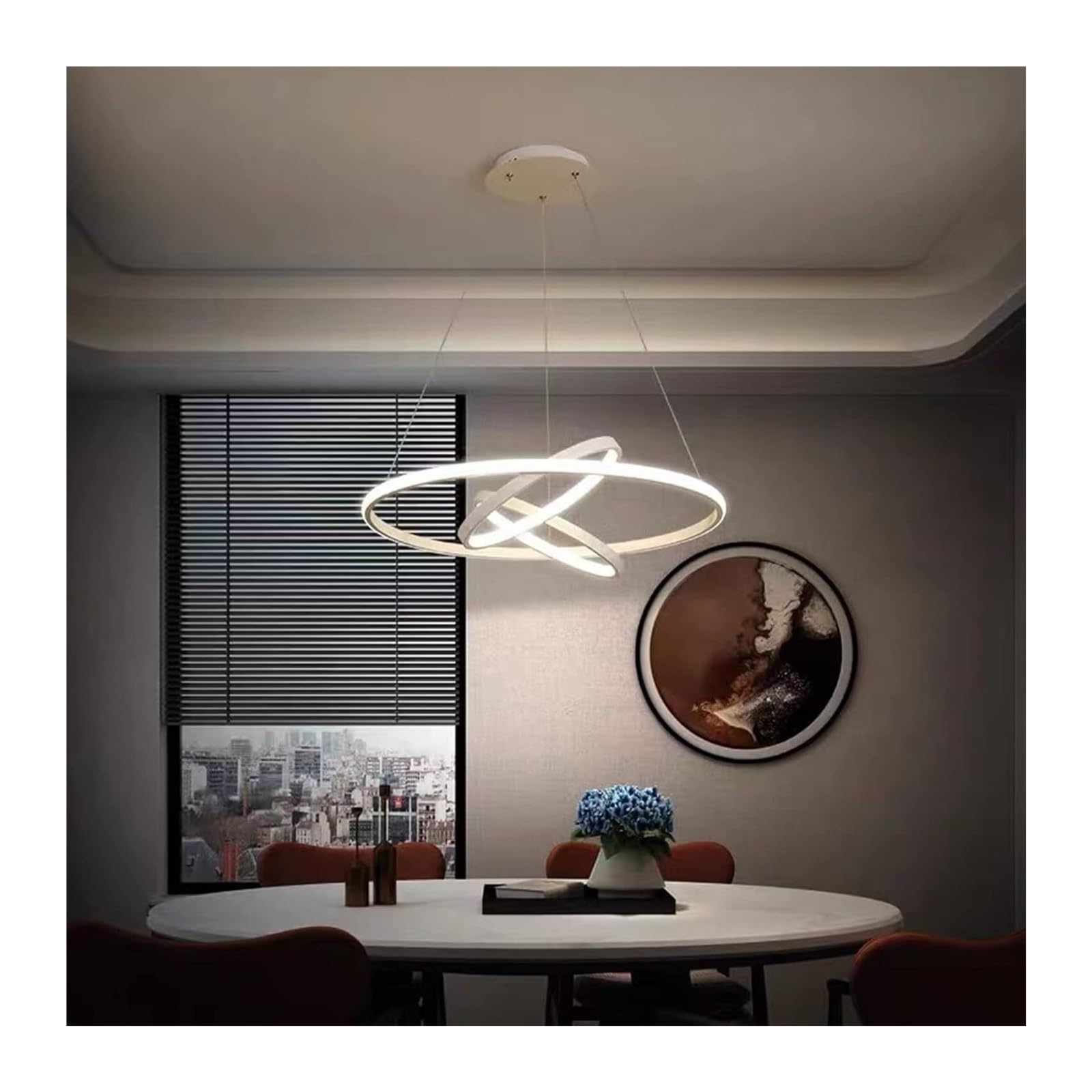 Lustre table à manger rond dimmable télécommande plafonnier personnalisé QYYZTQY - 7
