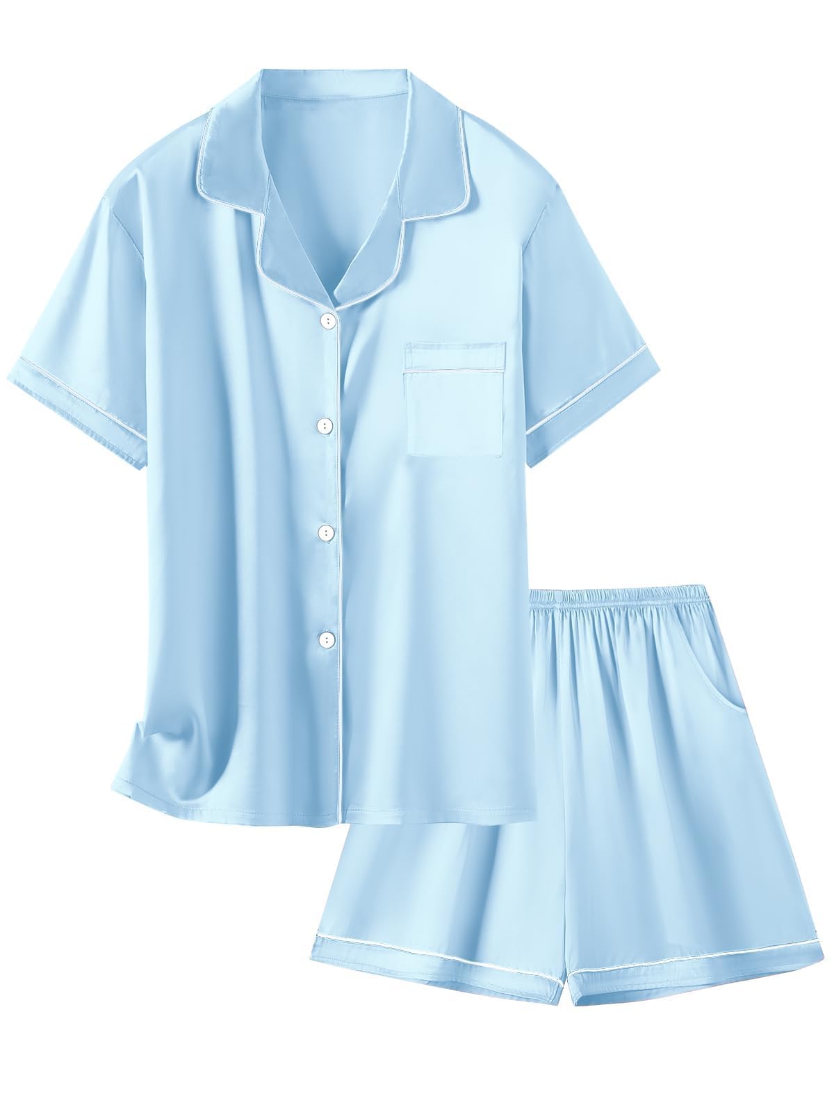 Girls &amp; Womens Satin Pajamas Set, Silk Button-Down Sleepwear 2 Piece Nightwear, 3 Years - Women XXL