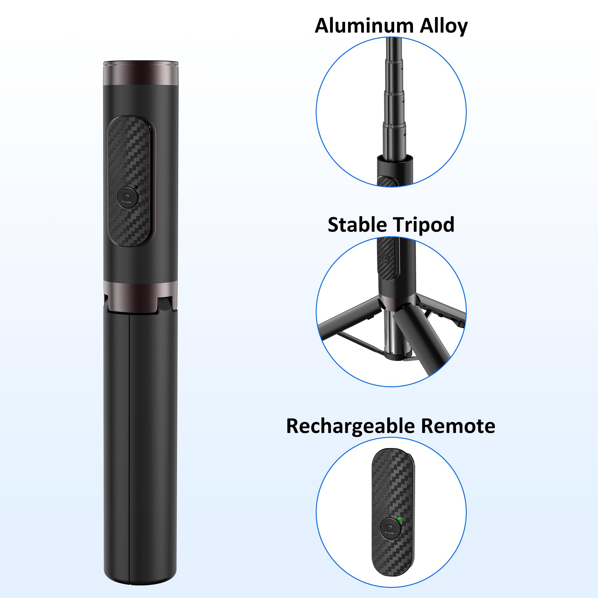 Selfie Stick Lega di Alluminio Selfie Stick Treppiede con Telecomando Pieghevole Viaggio Treppiede Stand Rotazione 270 Compatibile con iPhone/Android/Go Pro Camera