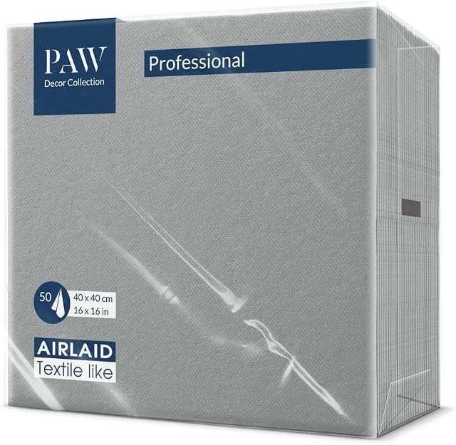 PAW - Ręczniki Airlaid (40 x 40 cm) I 50 sztuk I Unicolor I Podobne do tkaniny I Elegancka dekoracja stołu I HoReCa I Na okazje takie jak wesela, imprezy I Kolor: Szary