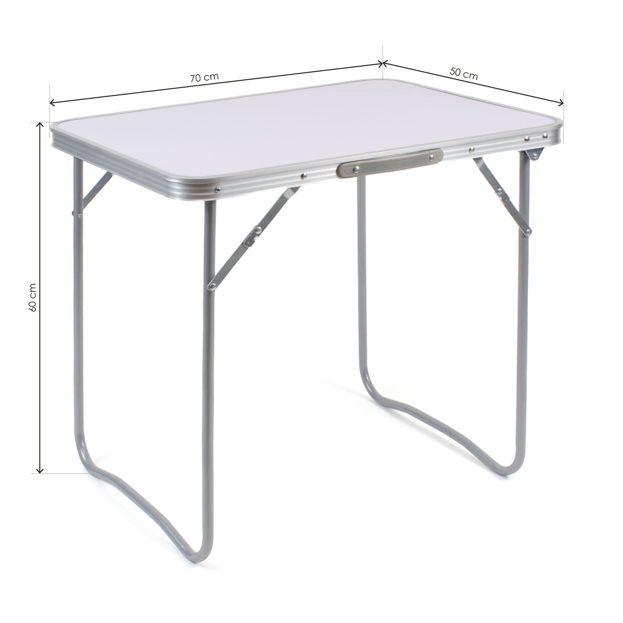 THE SECRET HOME - Mesa de Camping Plegable Multifuncional en Madera MDF y Acero - 70 cm x 50 cm x 60 cm - Color Blanco - Mesa Auxiliar para Jardín, Terraza, Balcón o Picnic
