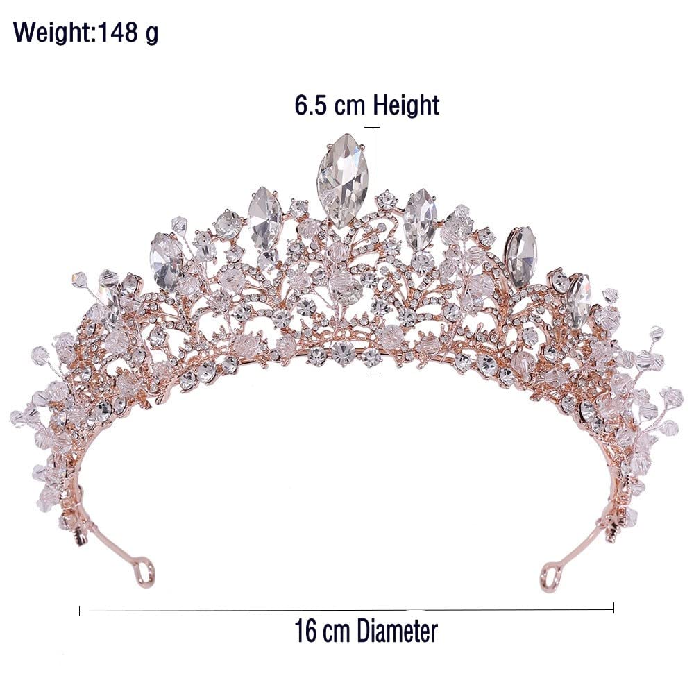 Diamentowa Tiara luksusowe różowe złoto kryształowe koraliki serce tiary ślubne korona duże Rhinestone korowód diadem opaska ślubne akcesoria do włosów